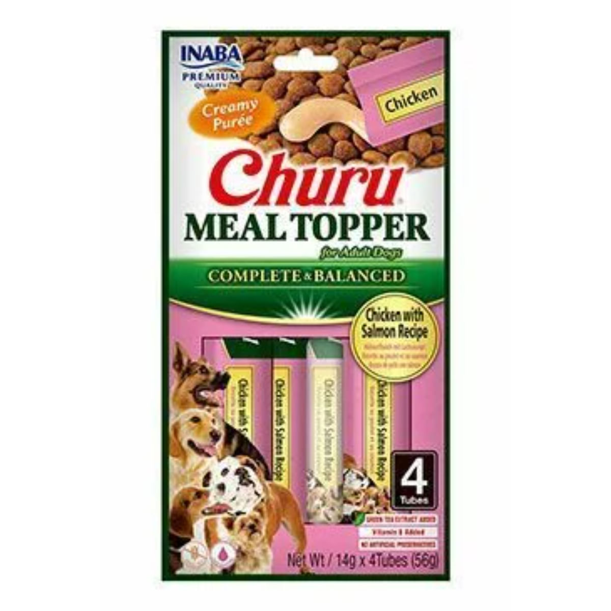 INABA Churu Meal Topper, XS-XL, Pui și Somon, plic, tub recompense fără cereale câini, (piure), 56g