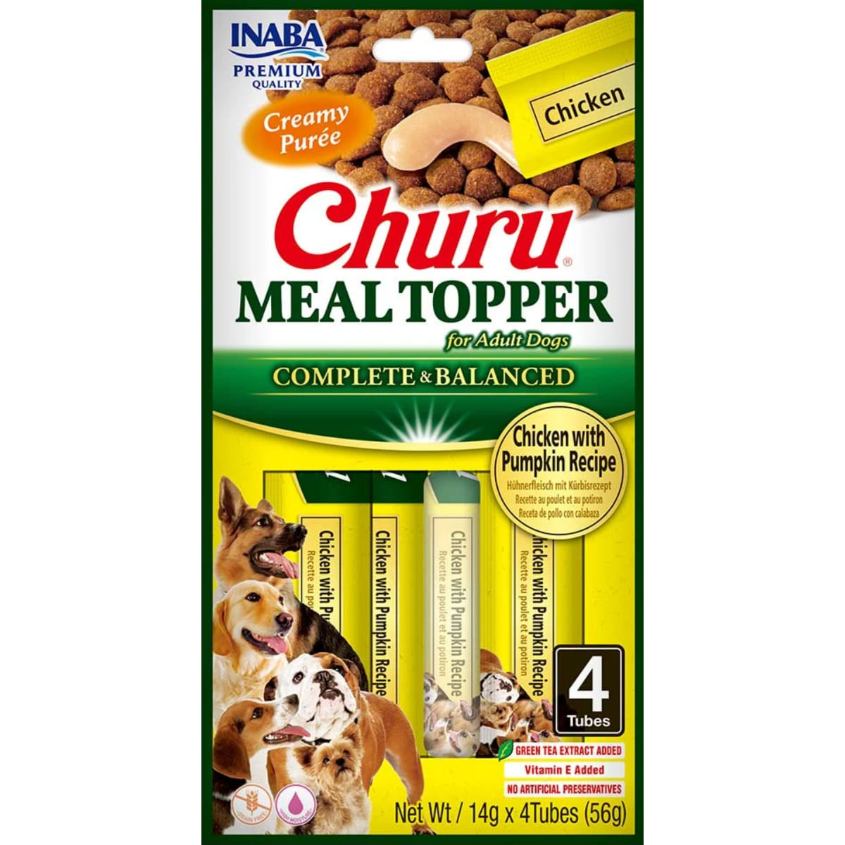 INABA Churu Meal Topper, XS-XL, Pui și dovleac, plic, tub recompense fără cereale câini, (piure), 56g - 1 | YEO