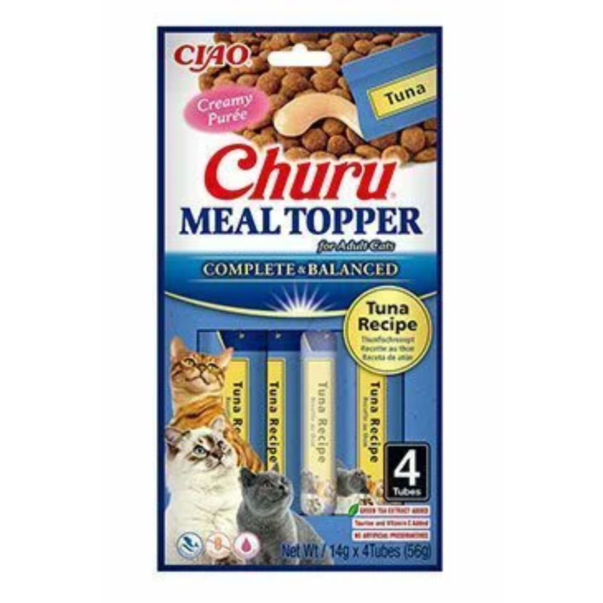 INABA Churu Meal Topper, Ton, plic, tub recompense fără cereale pisici, (piure), 56g