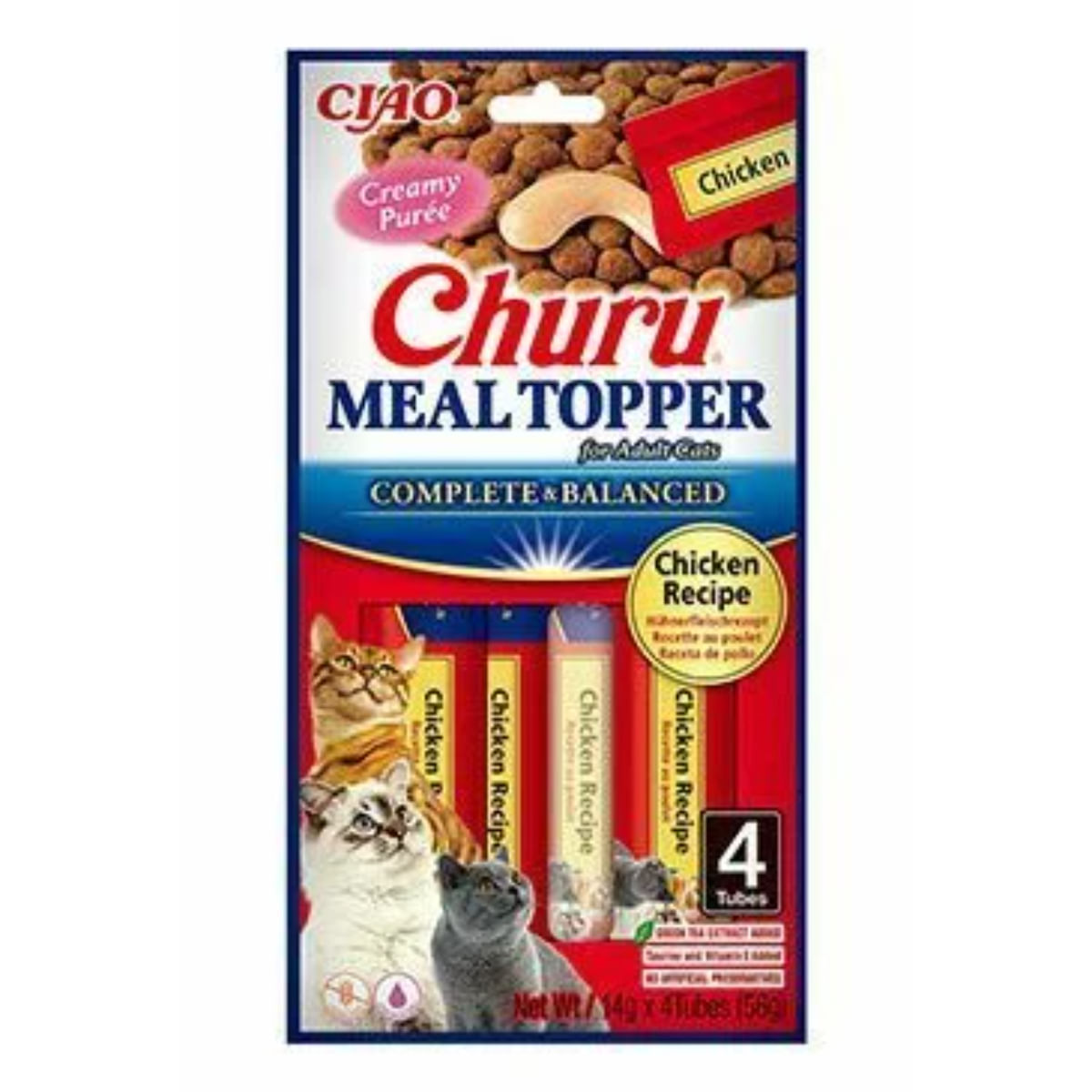 INABA Churu Meal Topper, Ton și Scoici, plic, tub recompense fără cereale pisici, (piure), 56g