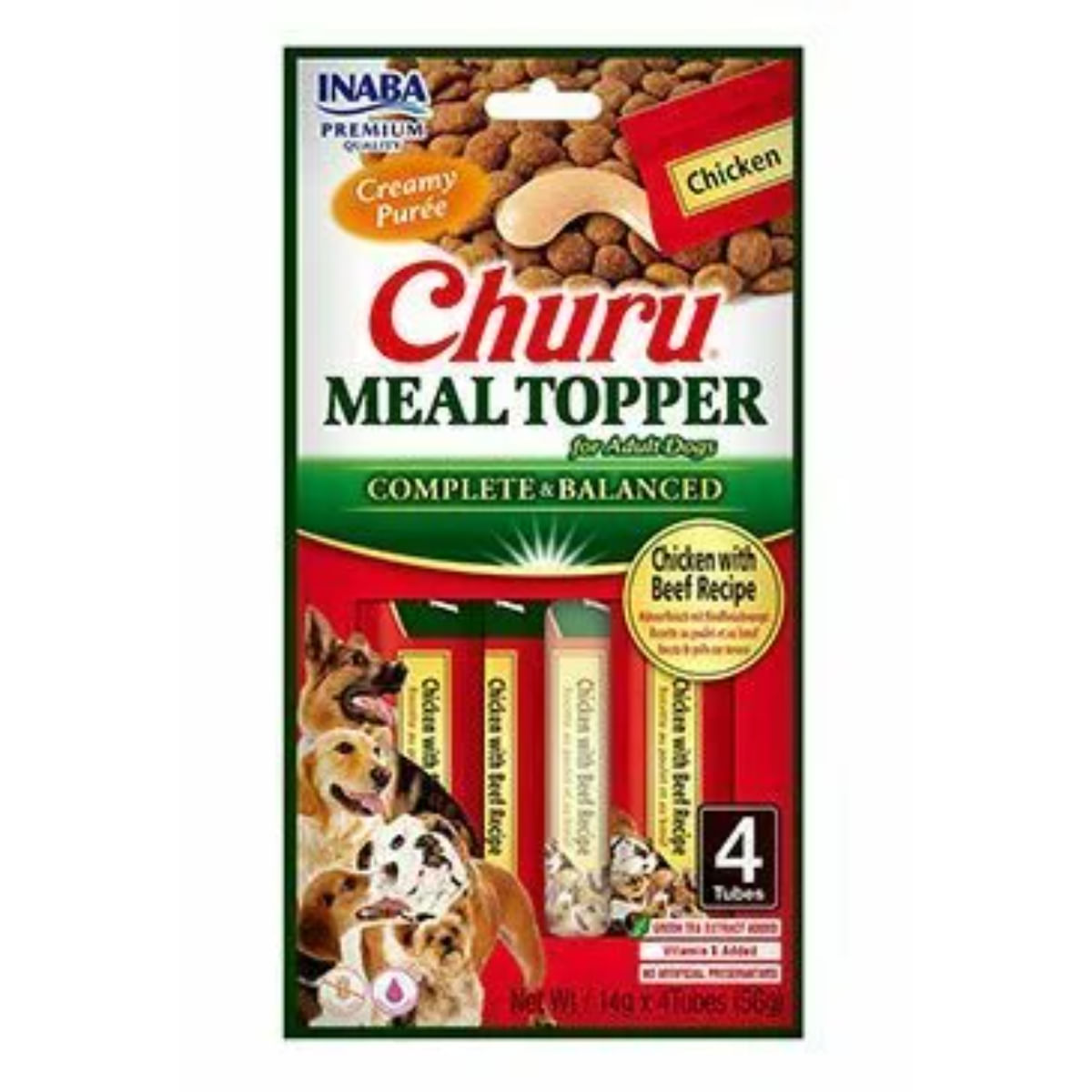 INABA Churu Meal Topper, XS-XL, Pui și Vită, plic, tub recompense fără cereale câini, (piure), 56g
