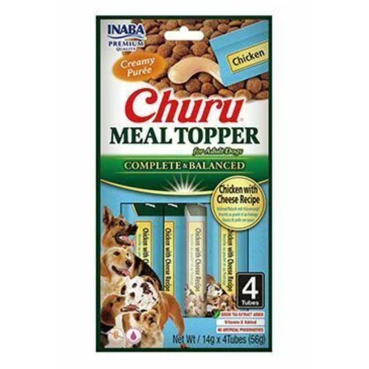 INABA Churu Meal Topper, XS-XL, Pui și Brânză, plic, tub recompense fără cereale câini, (piure), 56g