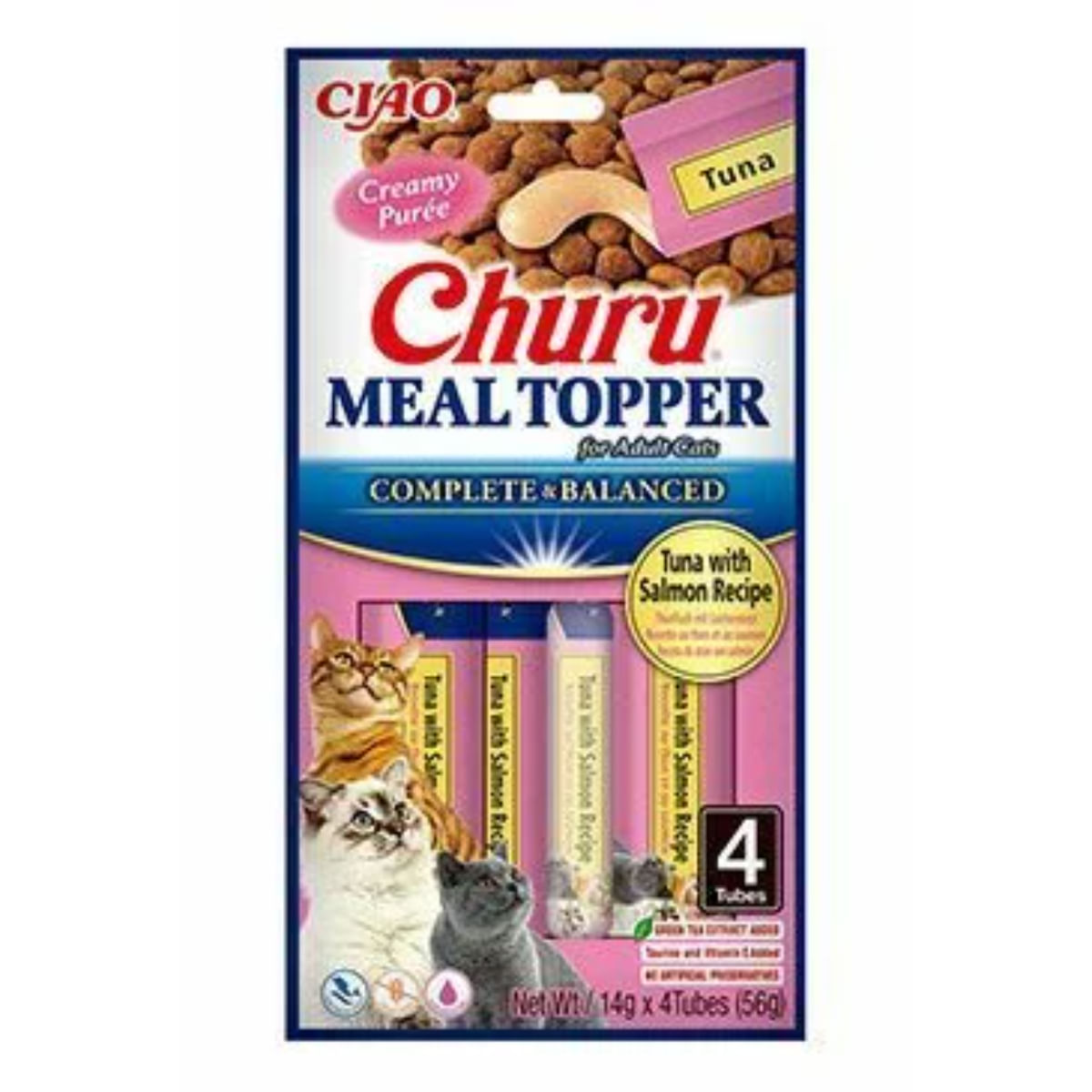 INABA Churu Meal Topper, Ton și Somon, plic, tub recompense fără cereale pisici, (piure), 56g - 1 | YEO