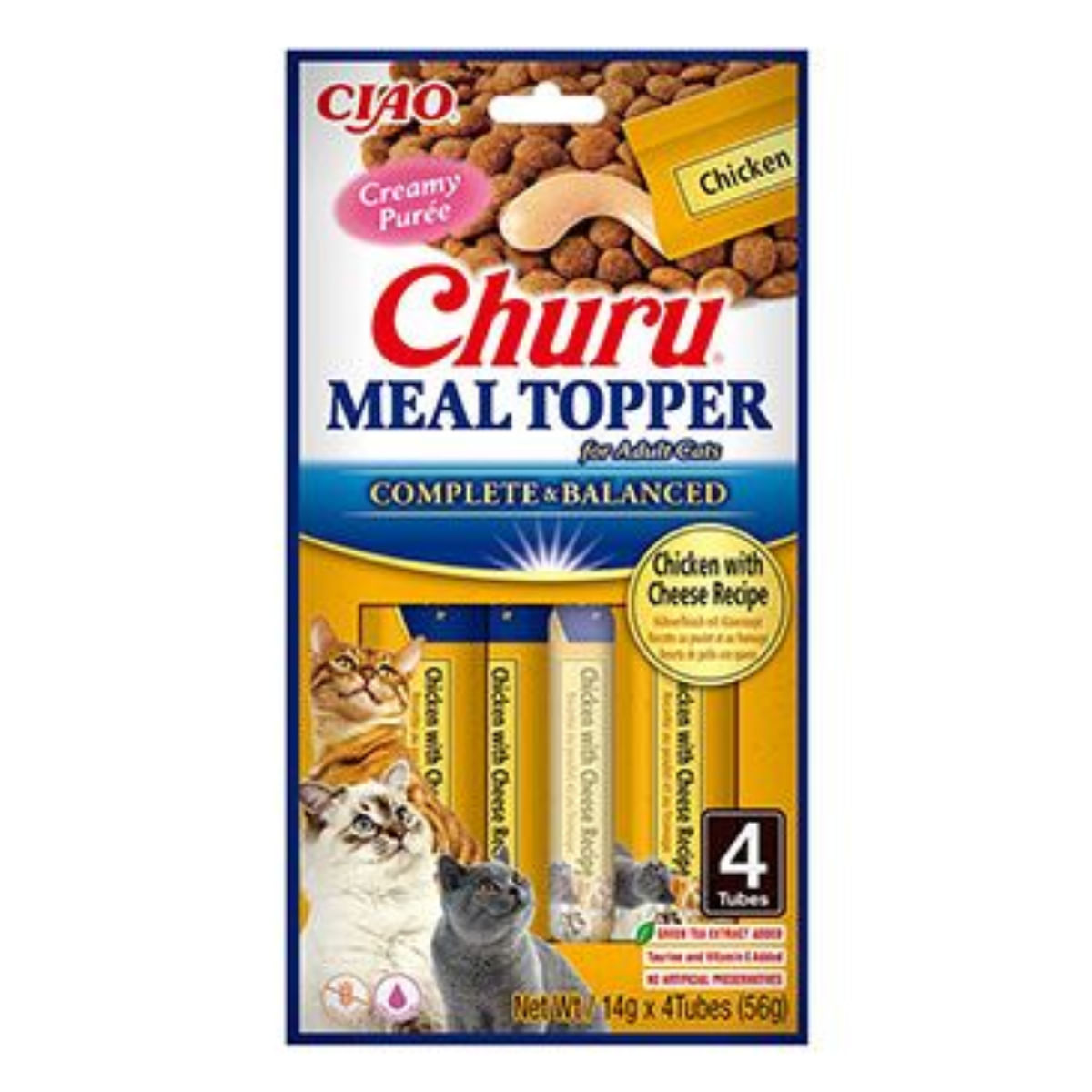INABA Churu Meal Topper, Pui și Brânză, plic, tub recompense fără cereale pisici, (piure), 56g