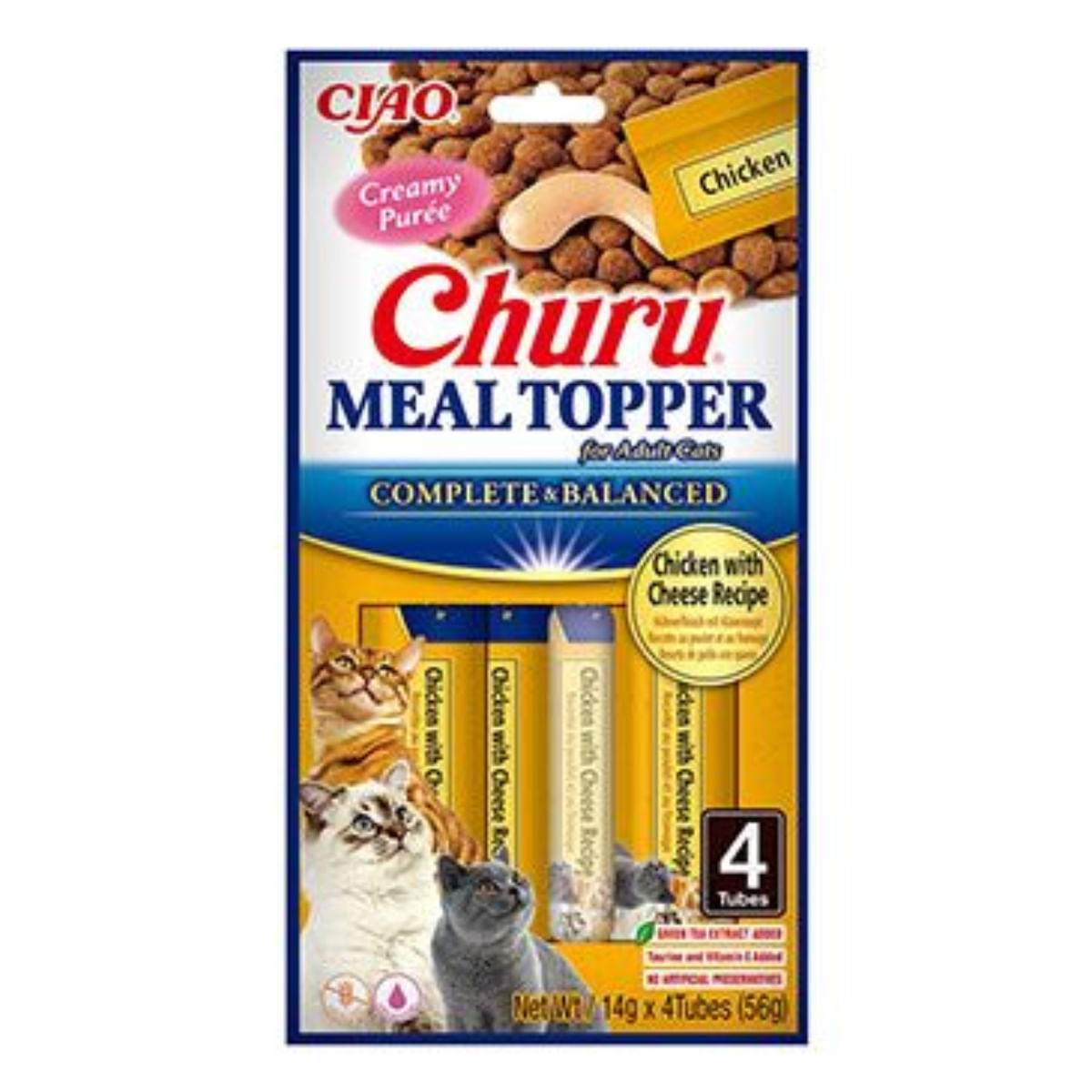 INABA Churu Meal Topper, Pui și Brânză, plic, tub recompense fără cereale pisici, (piure), 56g - 1 | YEO