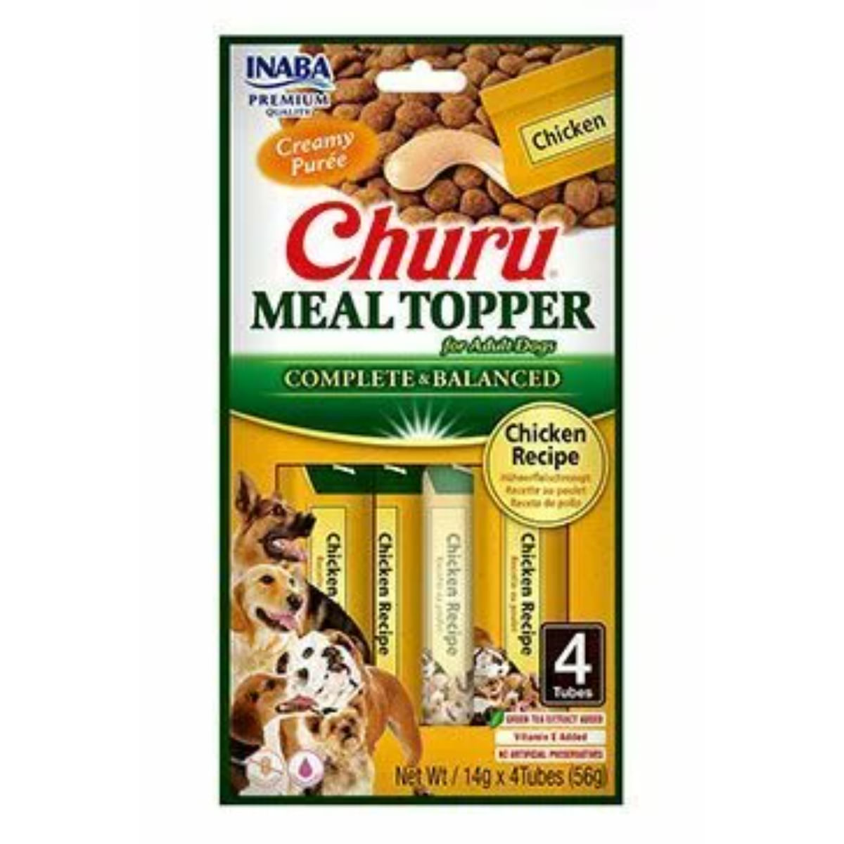 INABA Churu Meal Topper, XS-XL, Pui, plic, tub recompense fără cereale câini, (piure), 56g