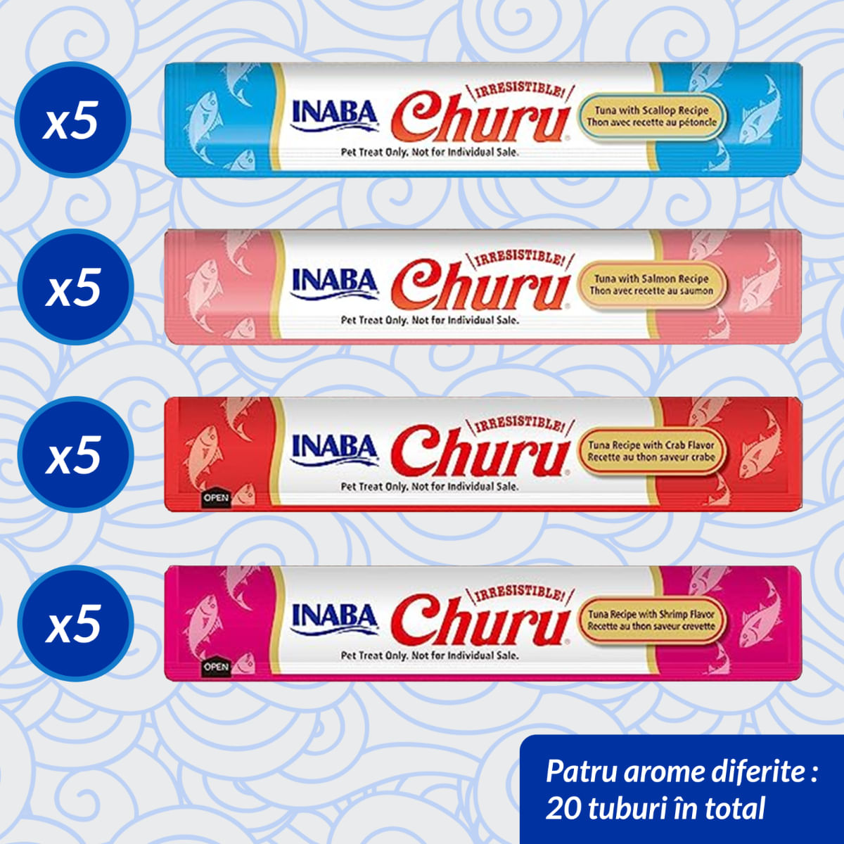 INABA Churu Varieties, Ton și Fructe de Mare, cutie, tub recompense fără cereale pisici, (piure), 280g - 2 | YEO