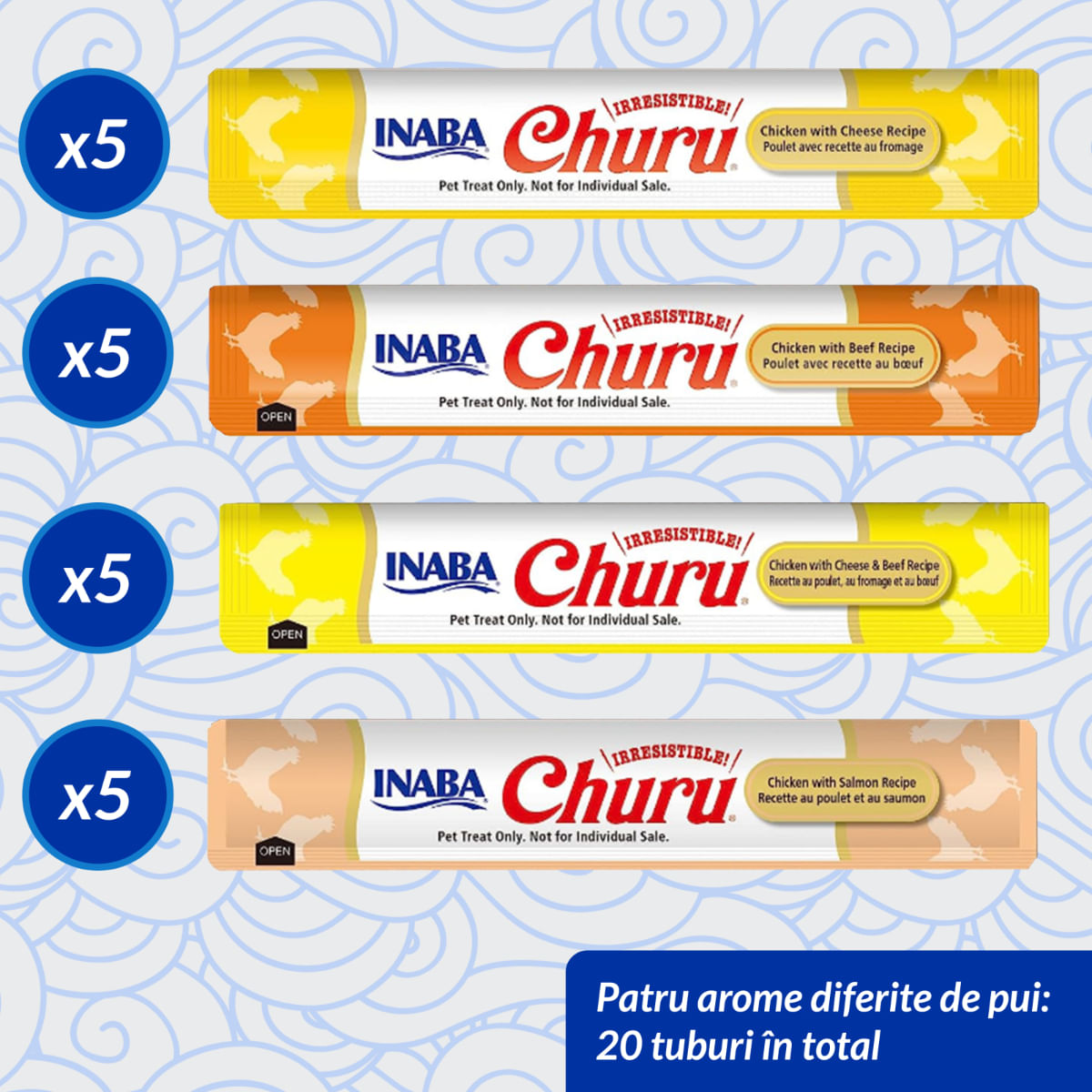 INABA Churu Varieties, Pui și Vită, cutie, tub recompense fără cereale pisici, (piure), 280g - 2 | YEO