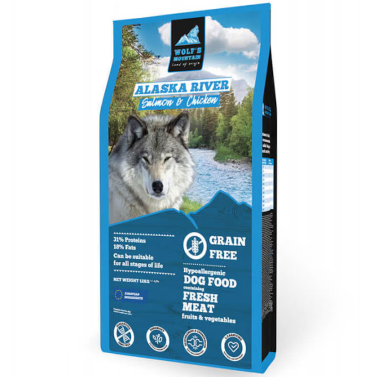 WOLF\'S MOUNTAIN Alaska River, XS-XL, Somon și Pui, hrană uscată fără cereale câini, 2kg