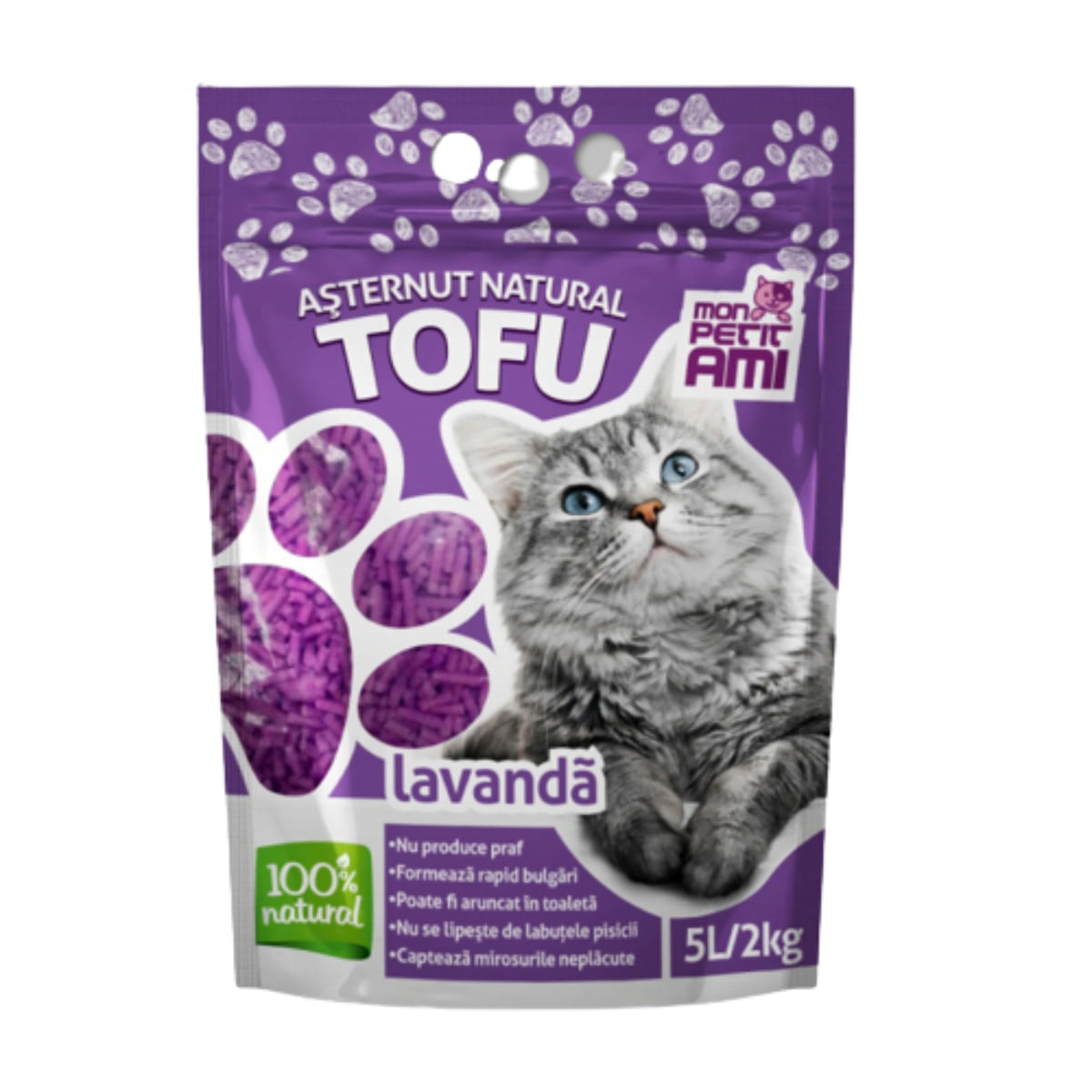 MON PETIT AMI Tofu, Lavanda, așternut igienic pisici, peleți, tofu, aglomerant, neutralizare mirosuri, biodegradabil, 5l