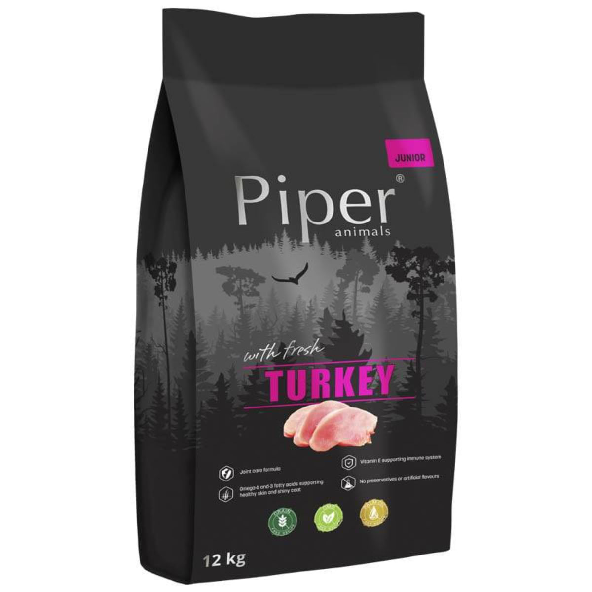 PIPER Junior, XS-XL, Curcan, hrană uscată fără cereale câini junior, 12kg - 1 | YEO