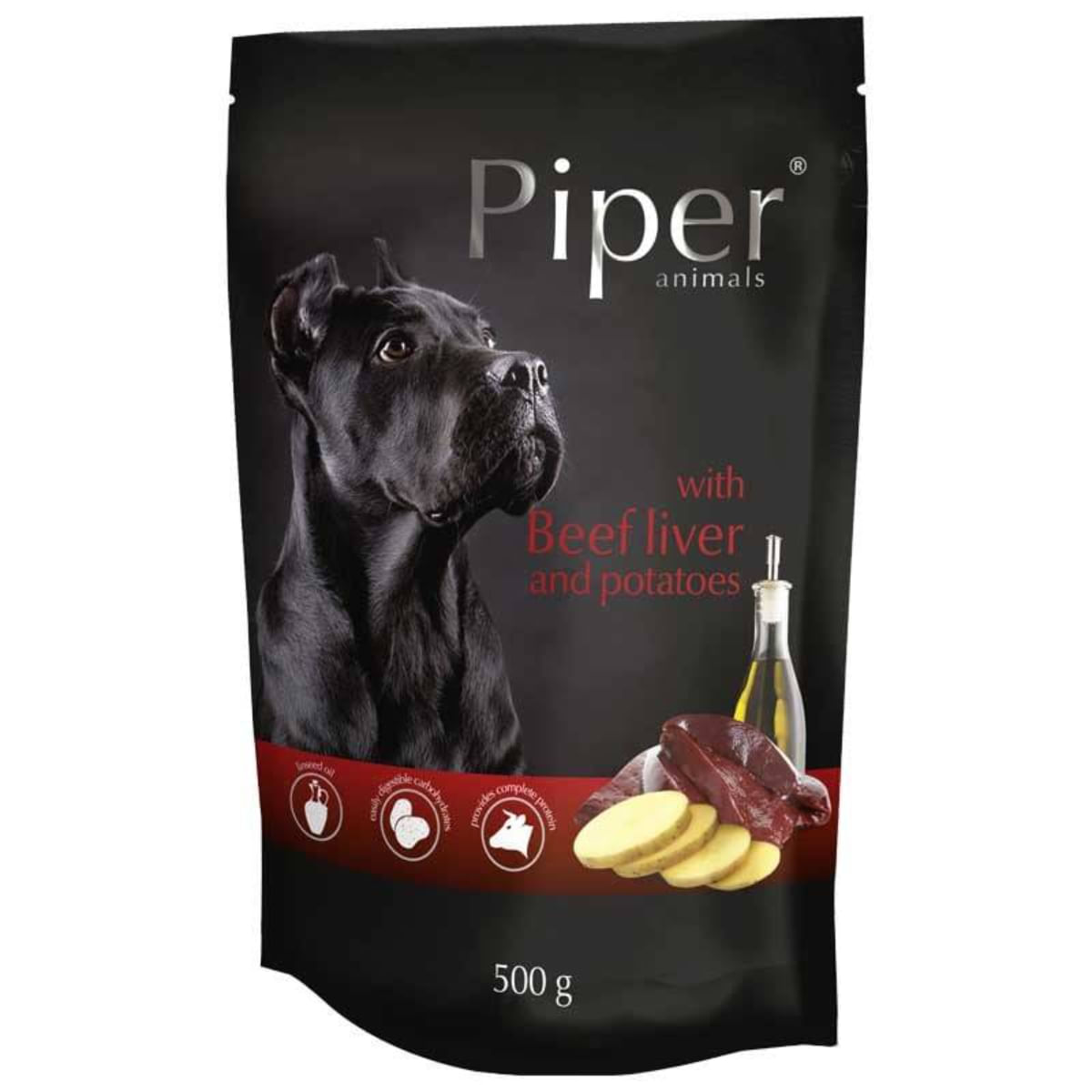 PIPER Animals, XS-XL, Ficat  de Vită și Cartofi, plic hrană umedă fără cereale câini, (în aspic), 500g