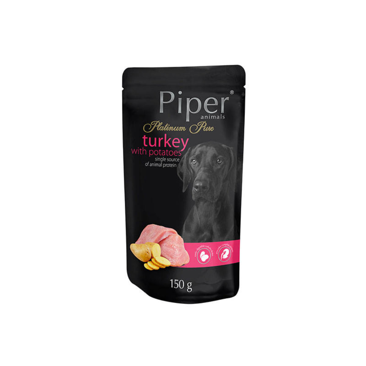 PIPER Pure Platinum, XS-XL, Curcan și Cartofi, plic hrană umedă monoproteică fără cereale câini, (în aspic), 150g