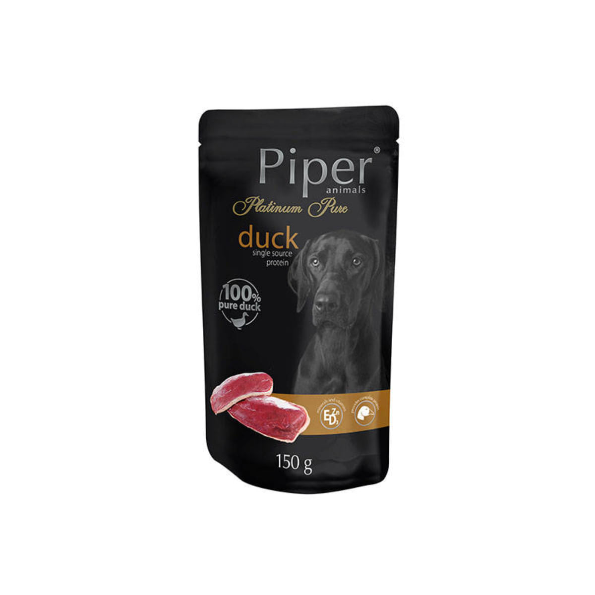 PIPER Pure Platinum, XS-XL, Rață, plic hrană umedă monoproteică câini, (în aspic), 150g