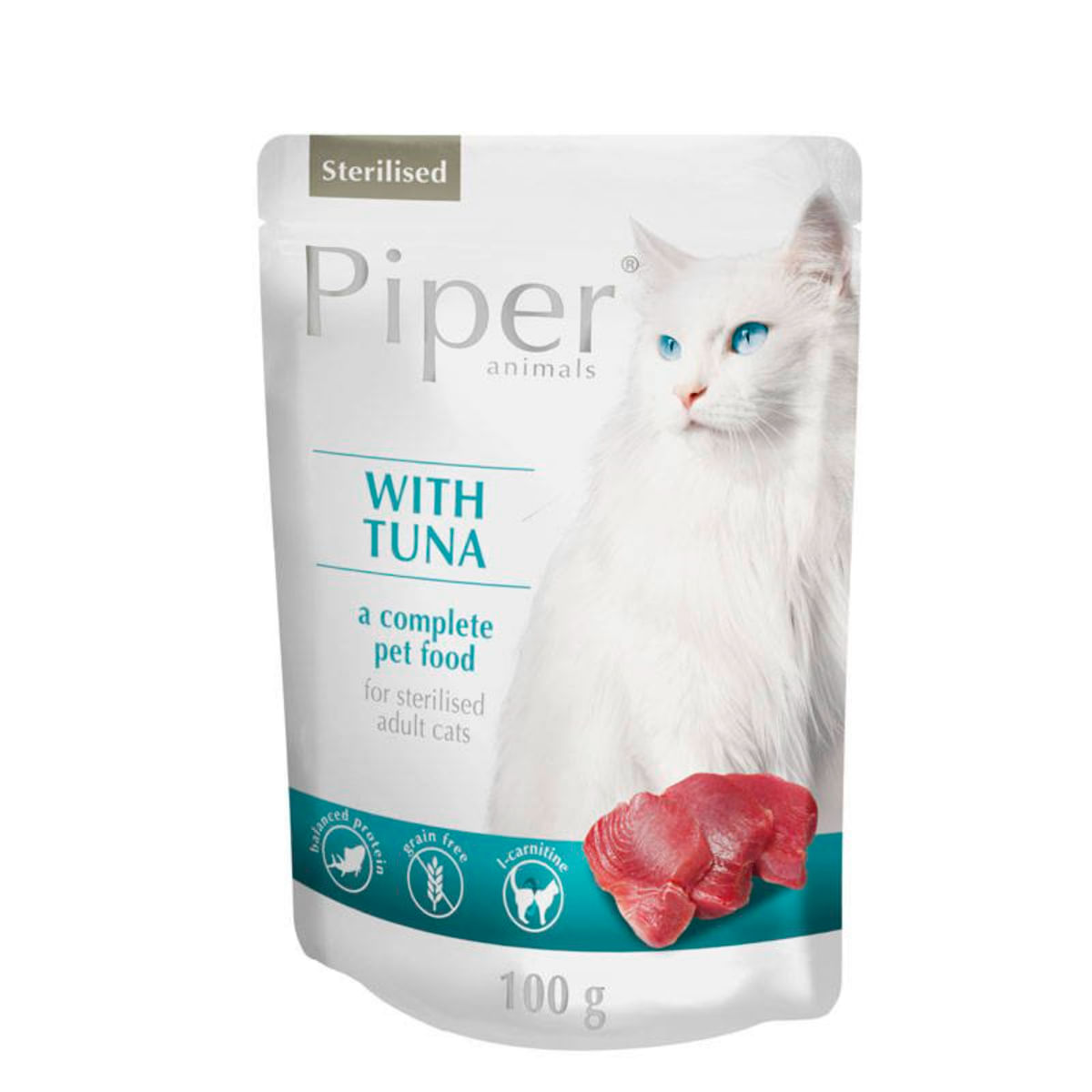 PIPER Animals Sterilised, Ton, plic hrană umedă fără cereale pisici sterilizate, (în aspic), 100g