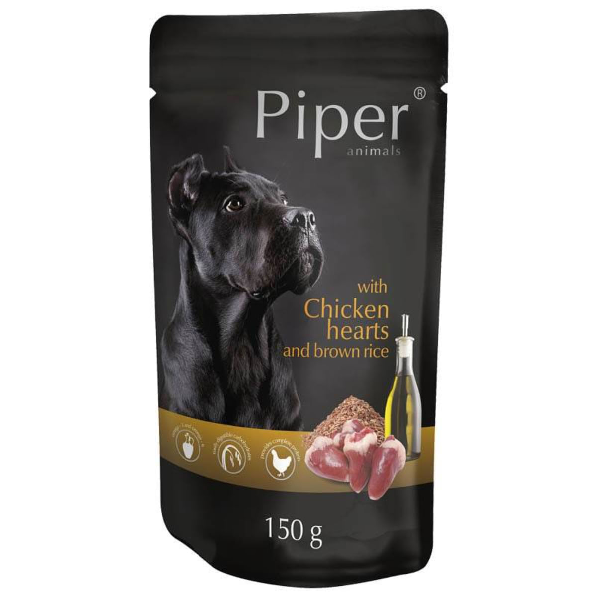 PIPER Animals, XS-XL, Inimi de Pui și orez brun, plic hrană umedă câini, (în aspic), 150g