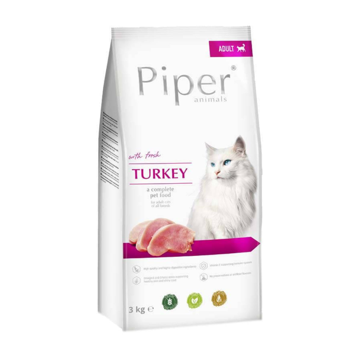 PIPER Animals, Curcan, hrană uscată fără cereale pisici, 3kg