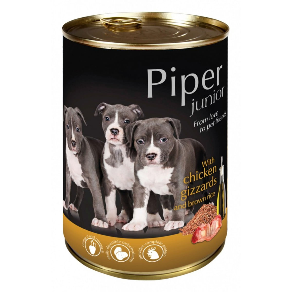 PIPER Junior, XS-XL, Pui și orez brun, conservă hrană umedă câini junior, (în aspic), 400g