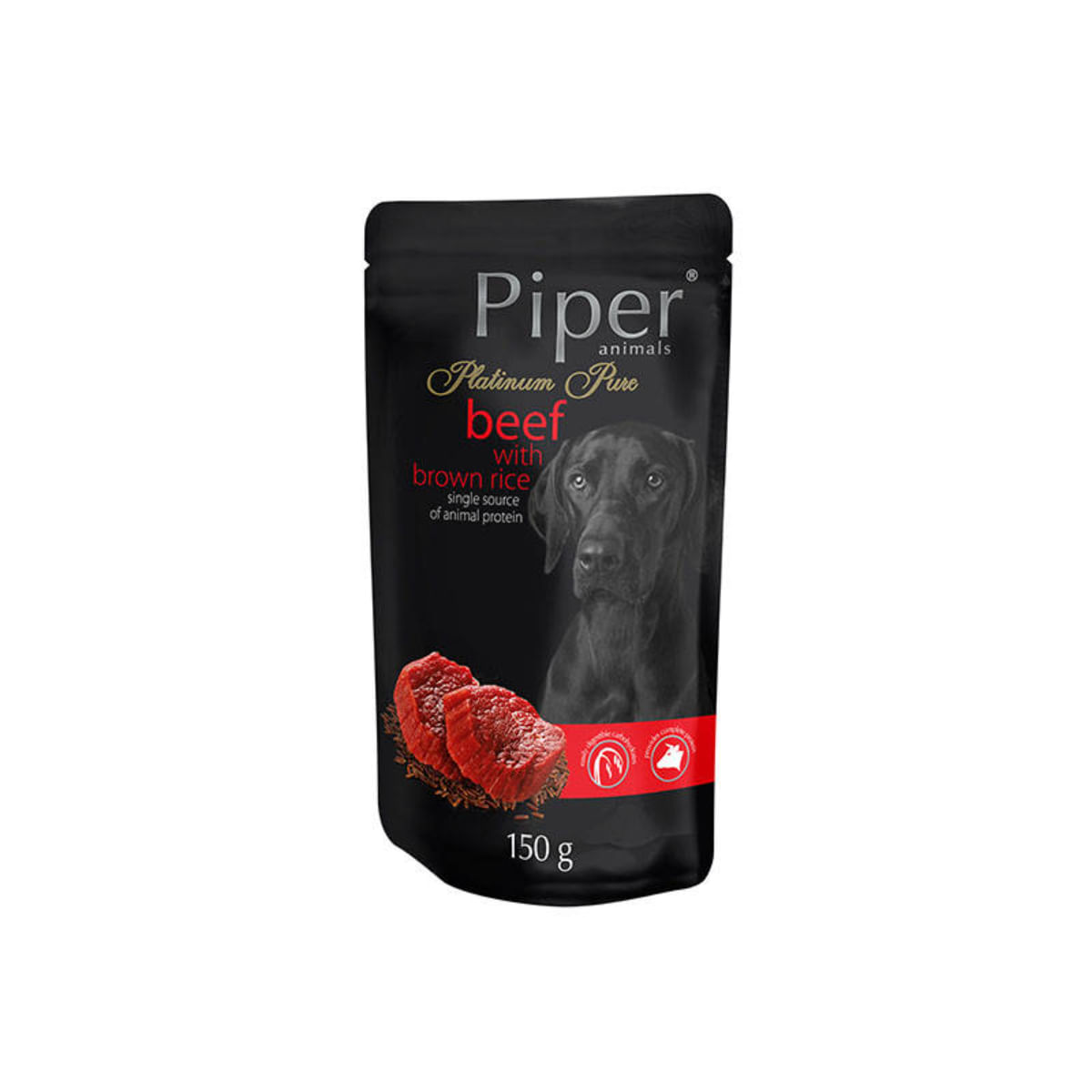 PIPER Pure Platinum, XS-XL, Vită și orez brun, plic hrană umedă monoproteică câini, (în aspic), 150g