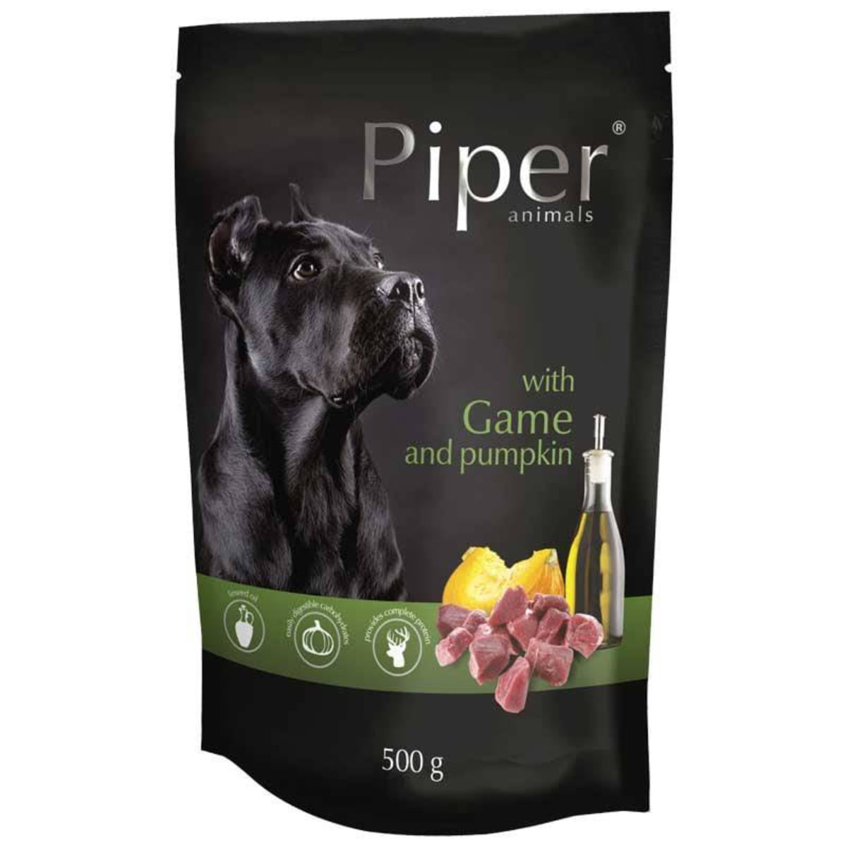 PIPER Animals, XS-XL, Vânat și dovleac, plic hrană umedă fără cereale câini, (în aspic), 500g