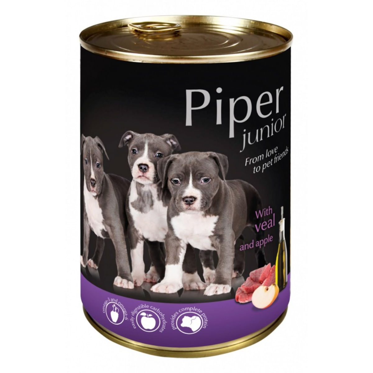 PIPER Junior, XS-XL, Vițel și Măr, conservă hrană umedă fără cereale câini junior, (în aspic), 400g - 1 | YEO