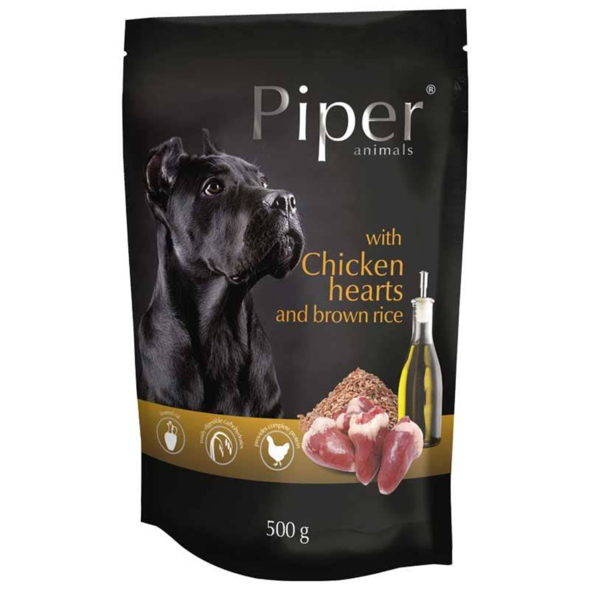 PIPER Animals, XS-XL, Inimi de Pui și orez brun, plic hrană umedă câini, (în aspic), 500g