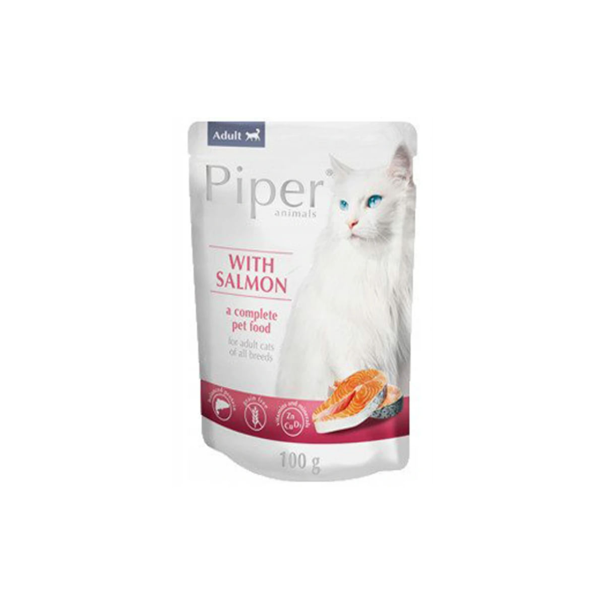 PIPER Animals, Somon, plic hrană umedă fără cereale pisici, (în aspic), 100g