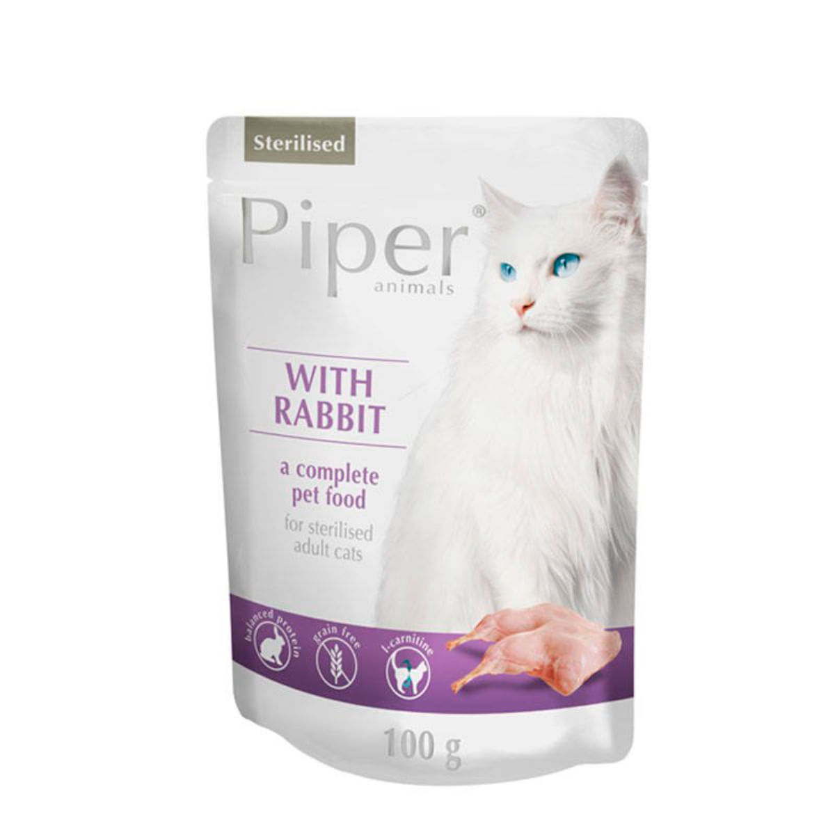 PIPER Animals Sterilised, Iepure, plic hrană umedă fără cereale pisici sterilizate, (în aspic), 100g
