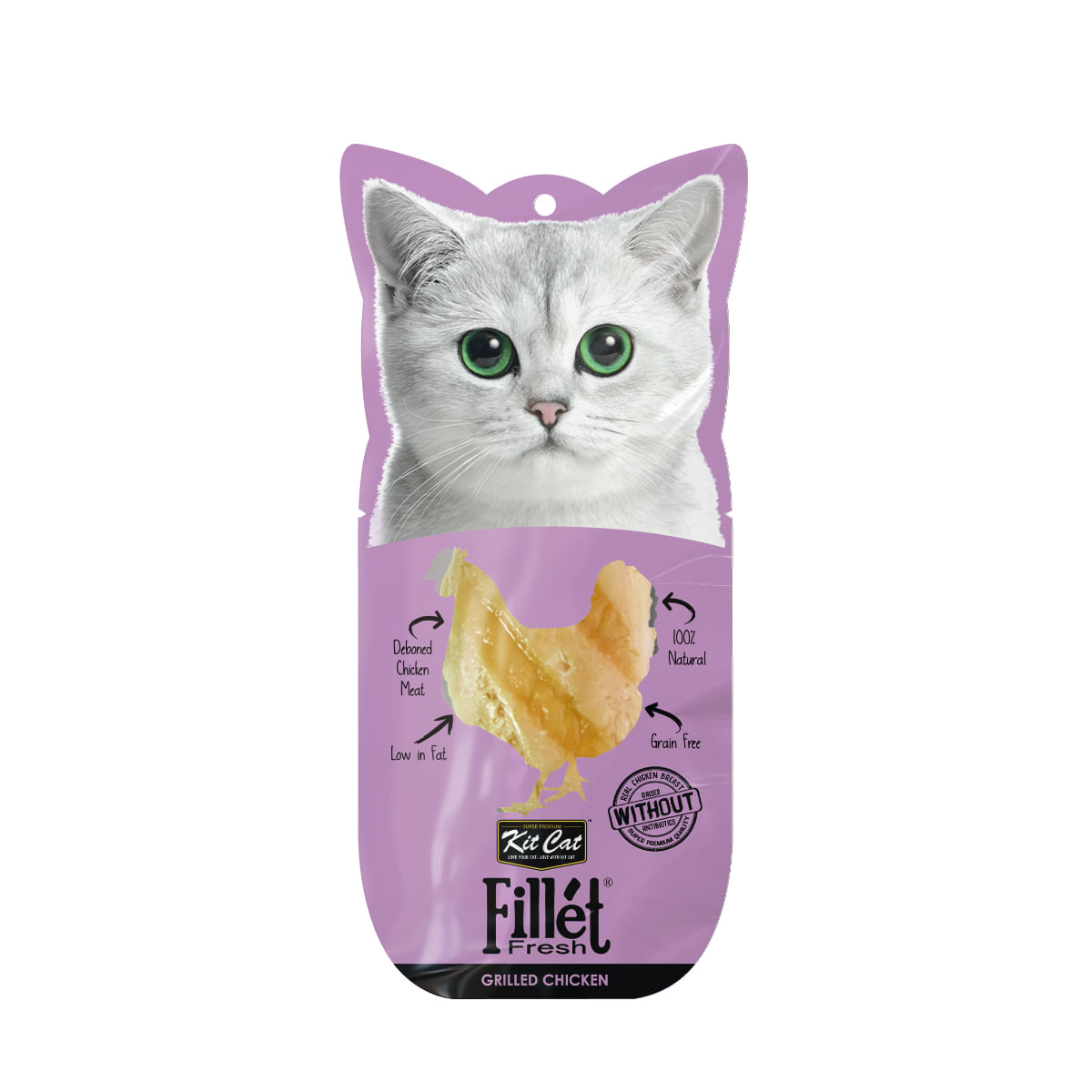 KIT CAT Fillet Fresh Grilled, Pui, plic recompense monoproteică fără cereale pisici, 30g