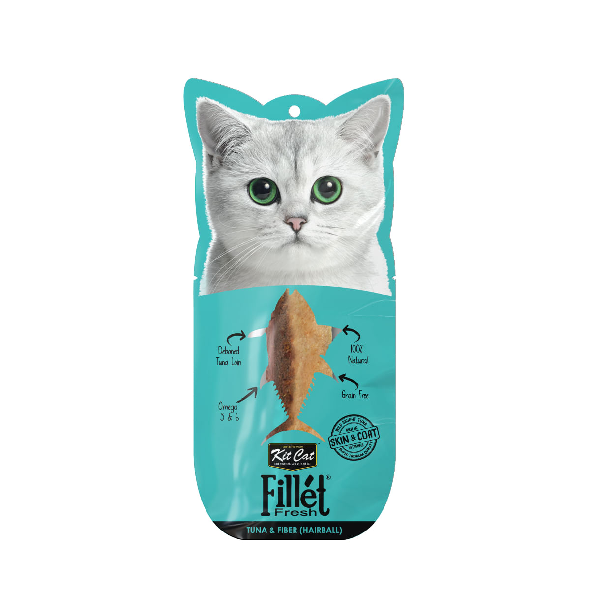 KIT CAT Fillet Fresh Hairball, Ton, plic recompense monoproteică fără cereale pisici, limitarea ghemurilor de blană, 30g