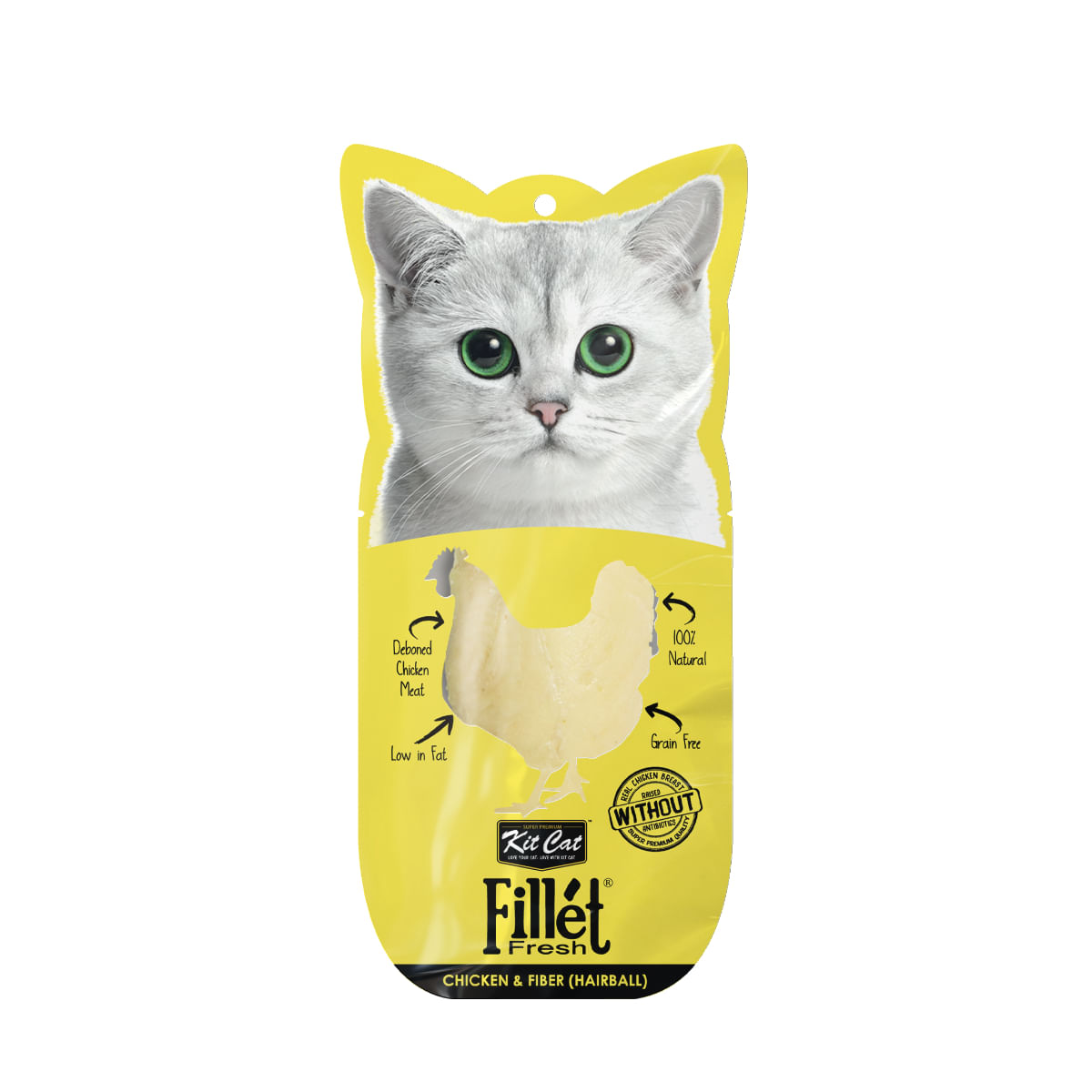 KIT CAT Fillet Fresh Hairball, Pui, plic recompense fără cereale pisici, limitarea ghemurilor de blană, 30g