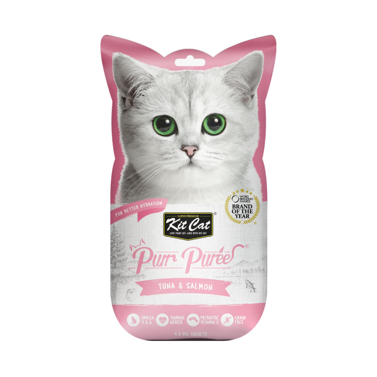 KIT CAT Purr Puree, Ton și Somon, plic, punguță recompense fără cereale pisici, (piure), 15g x 4buc