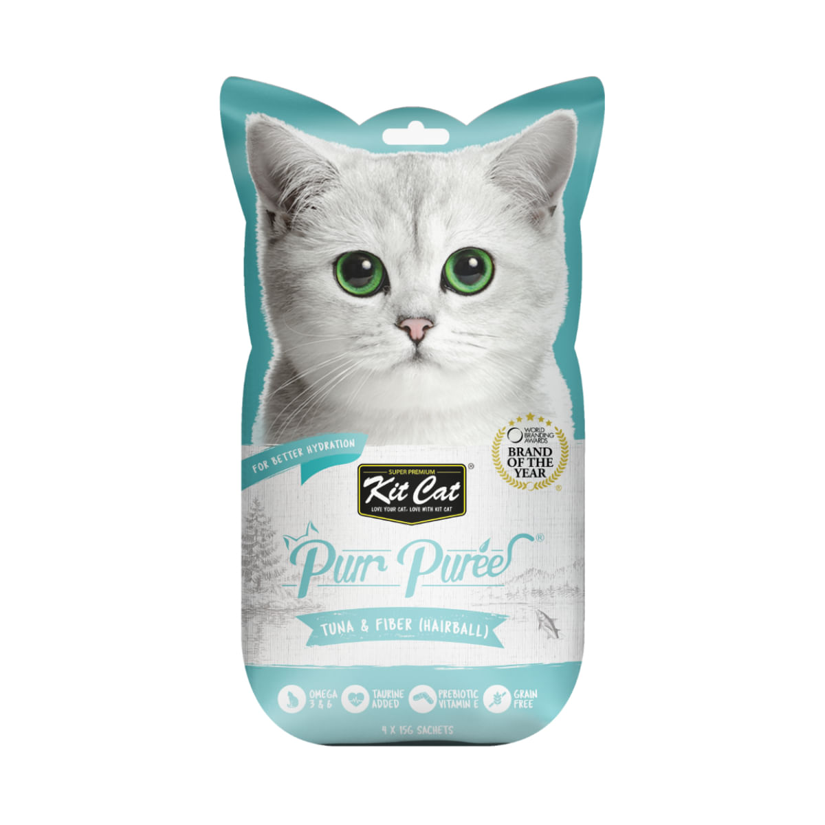 KIT CAT Purr Puree Hairball, Ton, plic, punguță recompense fără cereale pisici, limitarea ghemurilor de blană, (piure), 15g x 4buc