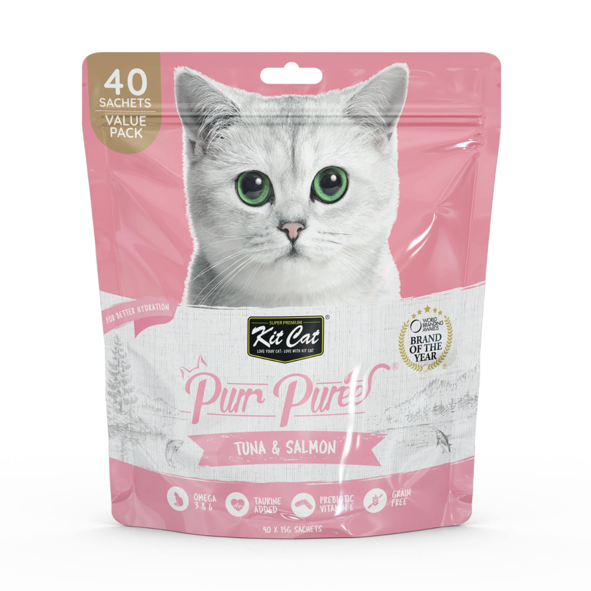 KIT CAT Purr Puree, Ton și Somon, plic, punguță recompense fără cereale pisici, (piure), multipack, 15g x 40buc