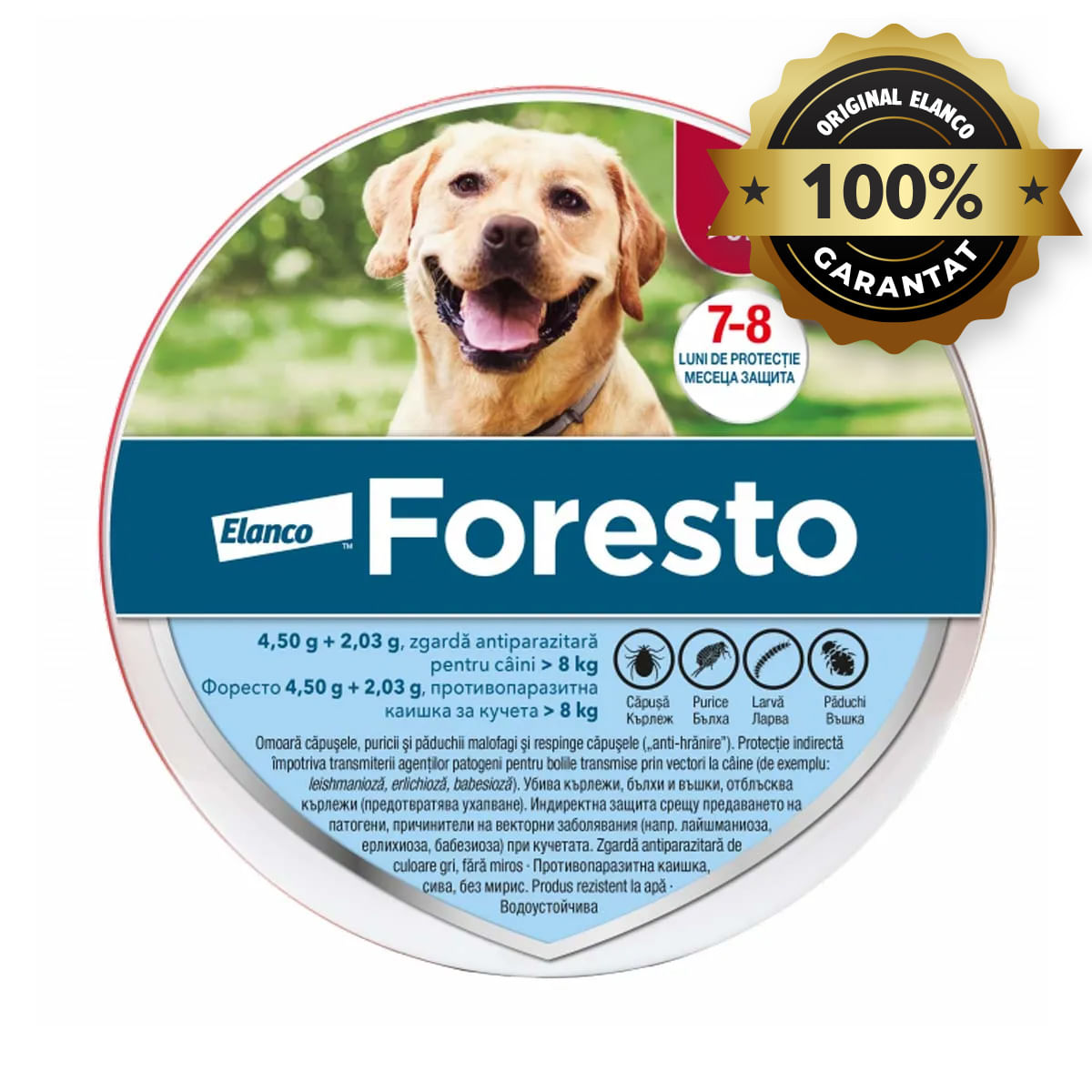 Foresto, deparazitare externă câini, zgardă, M - XL, 70 cm, gri, 1buc