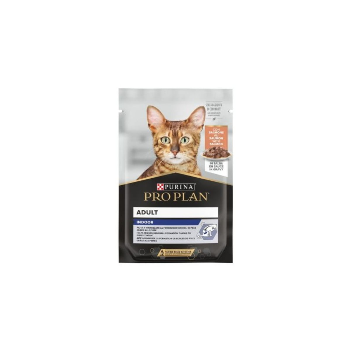 PURINA Pro Plan Indoor, Somon, hrană umedă pisici, (în sos) PURINA Pro Plan Indoor, Somon, plic hrană umedă pisici, (în sos), 85g