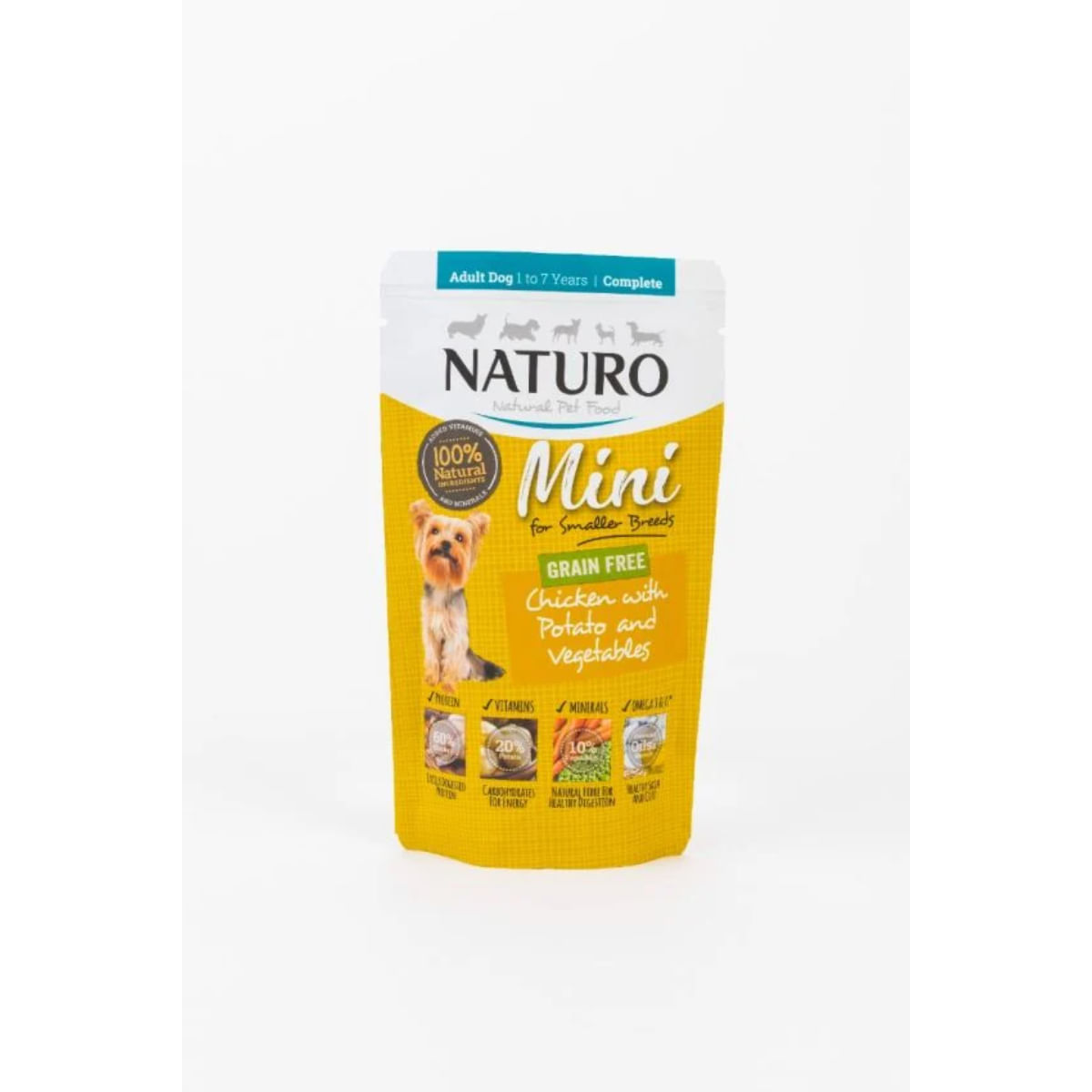 NATURO Mini, XS-S, Pui și Cartofi, plic hrană umedă fără cereale câini, (în suc propriu), 150g