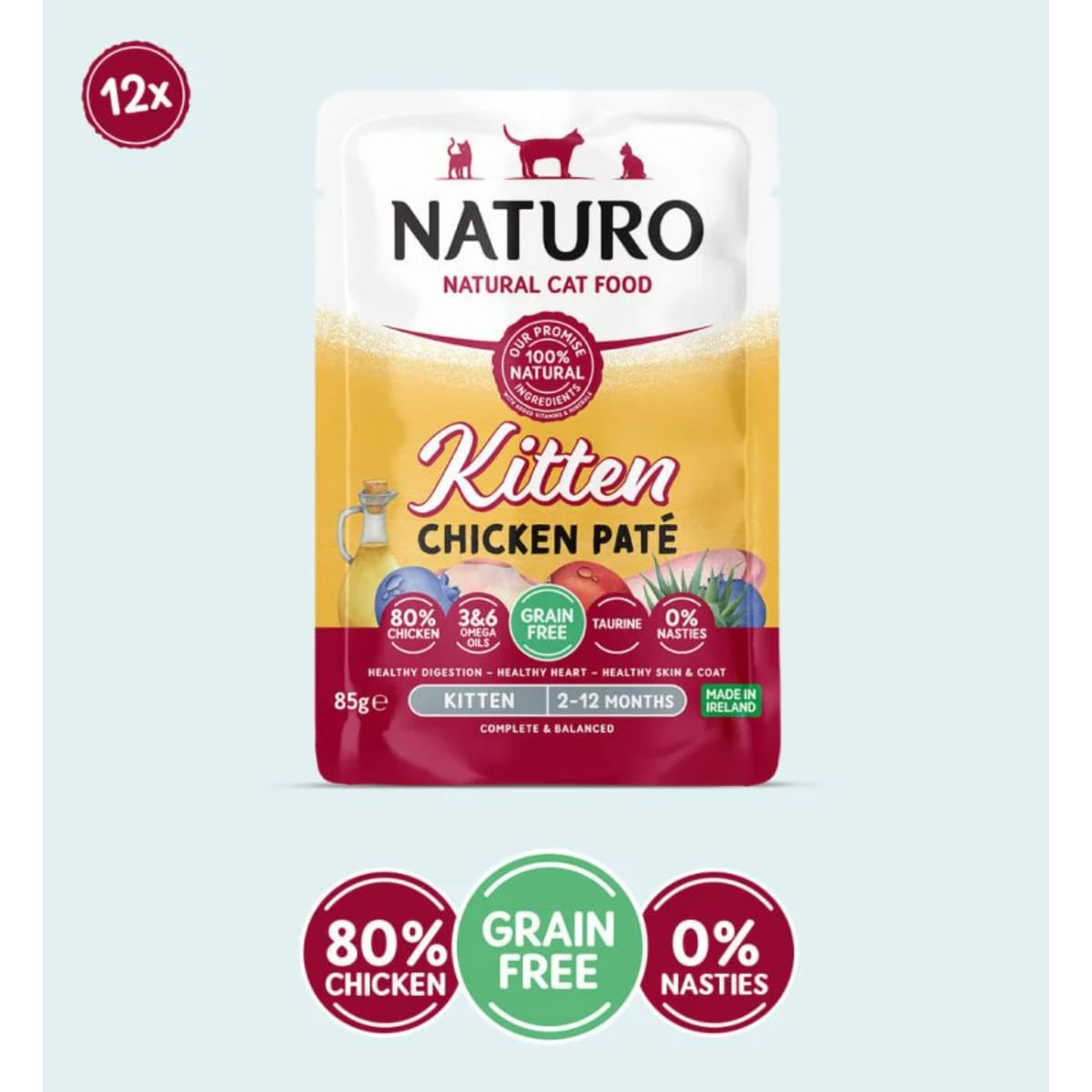 NATURO Kitten, Pui, plic hrană umedă fără cereale pisici junior, (pate), 85g