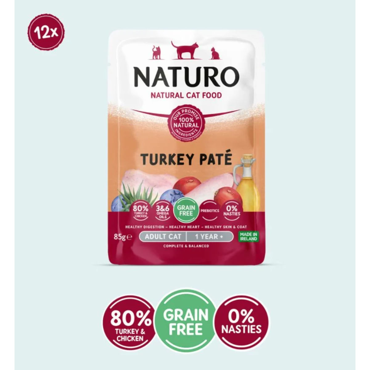 NATURO, Curcan, plic hrană umedă fără cereale pisici, (pate), 85g - 1 | YEO