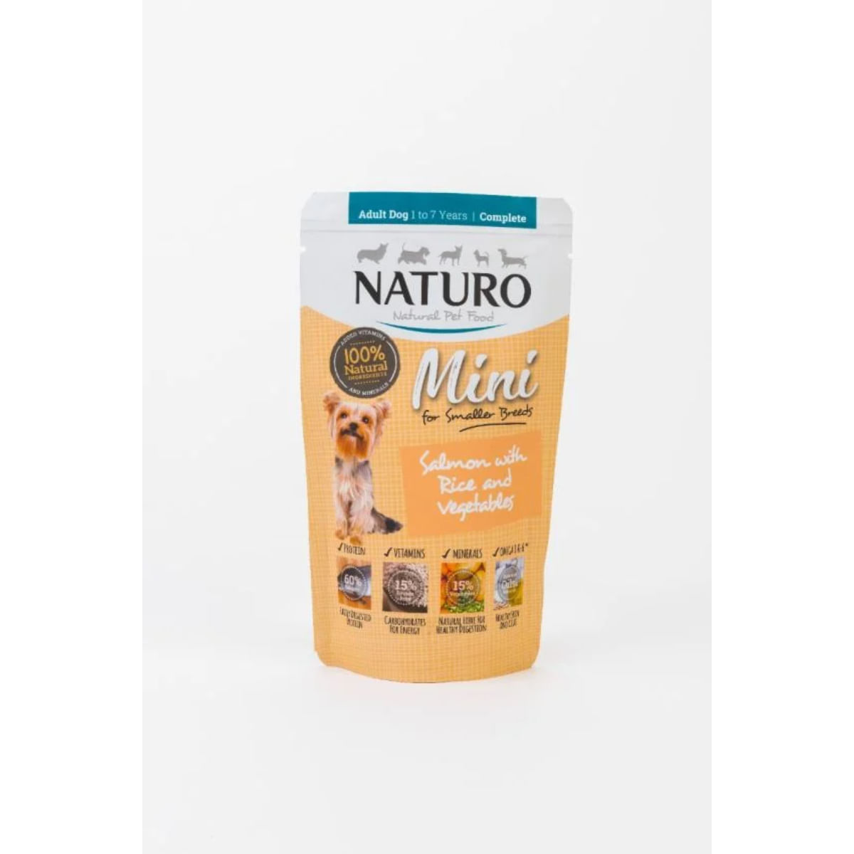 NATURO Mini, XS-S, Somon și Orez, plic hrană umedă câini, (în suc propriu), 150g