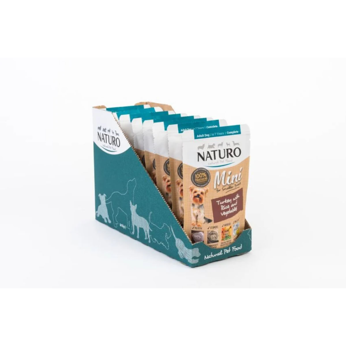 NATURO Mini, XS-S, Curcan și Orez, plic hrană umedă câini, (în suc propriu), 150g
