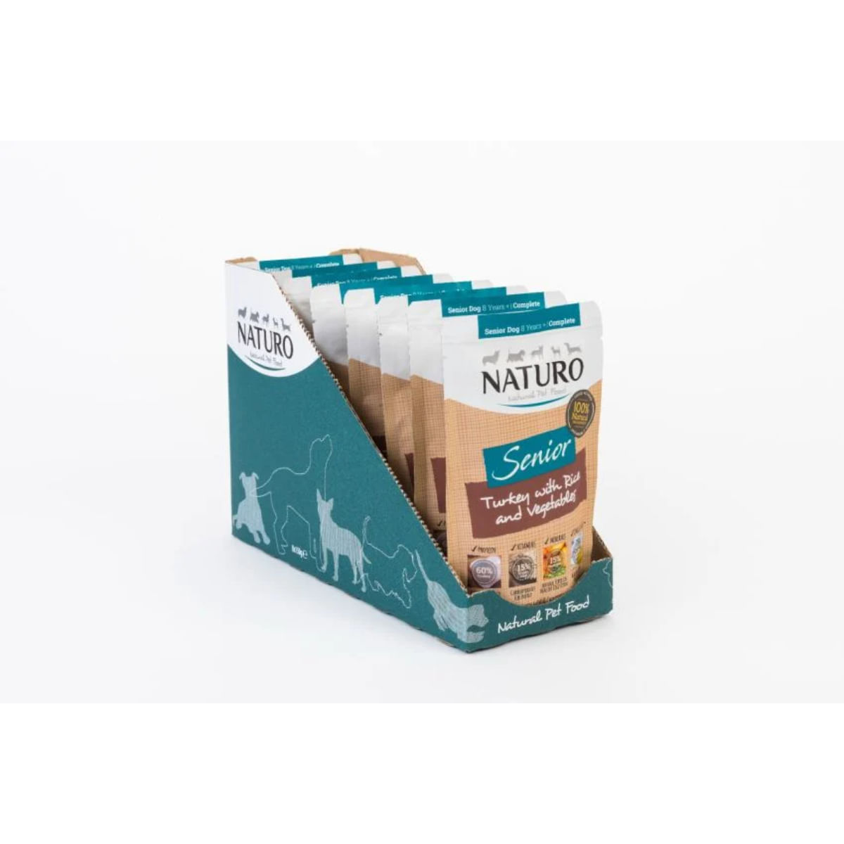 NATURO Senior, XS-XL, Curcan și Orez, plic hrană umedă câini senior, (în suc propriu), 150g