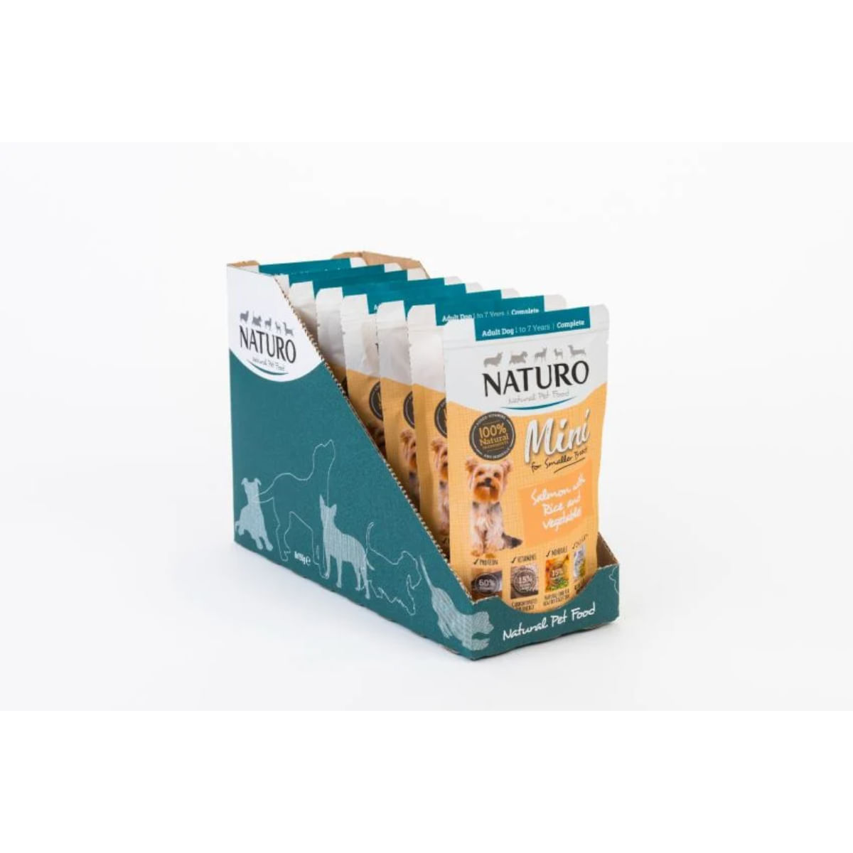 NATURO Mini, XS-S, Somon și Orez, plic hrană umedă câini, (în suc propriu), 150g