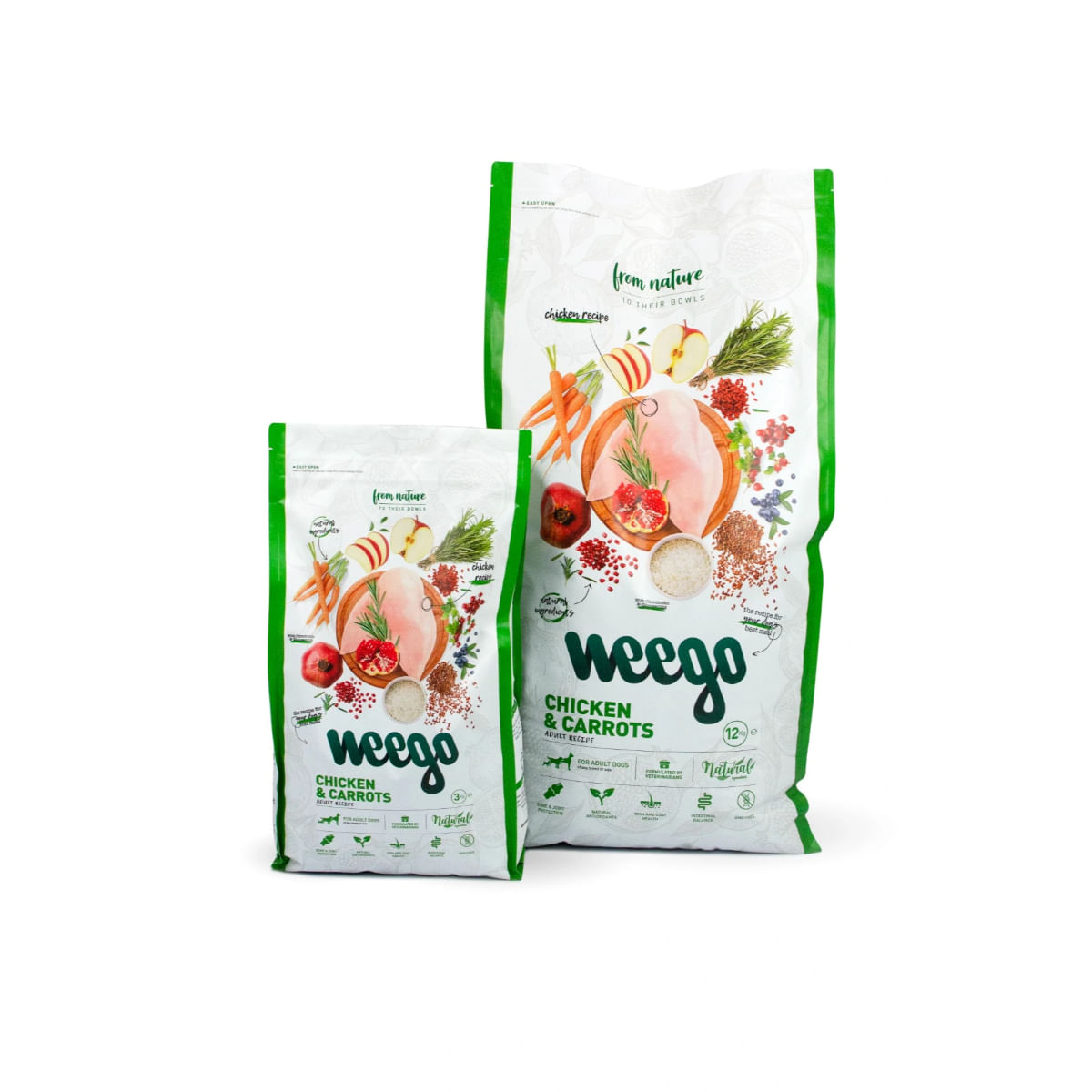 WEEGO, XS-XL, Pui și Morcov, hrană uscată câini, 3kg