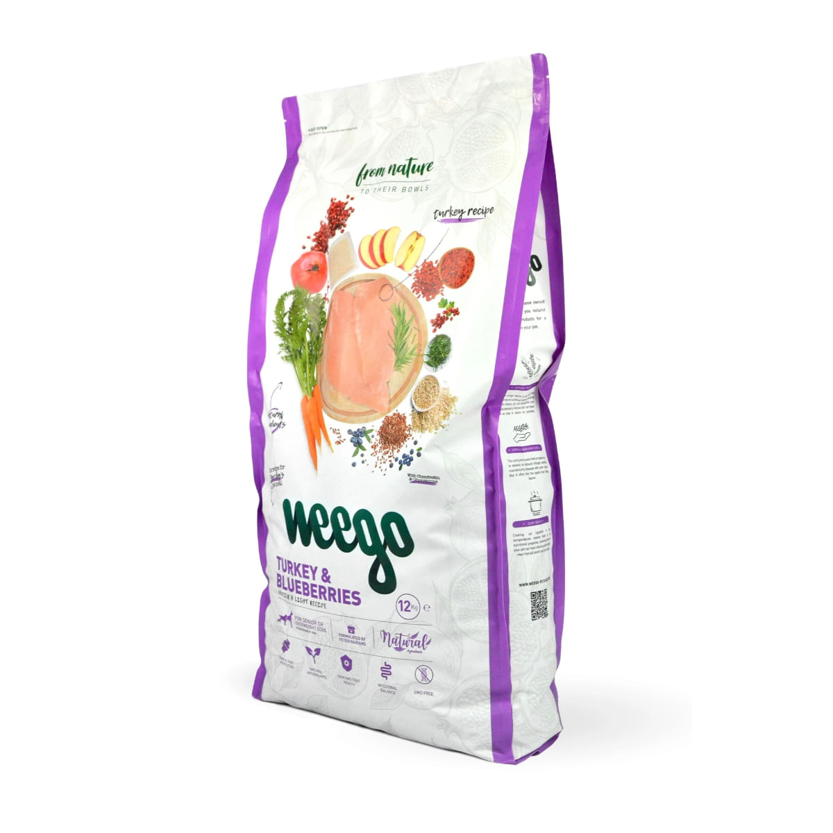 WEEGO Senior & Light Recipe, XS-XL, Curcan și afine, hrană uscată câini senior, obezitate, 12kg