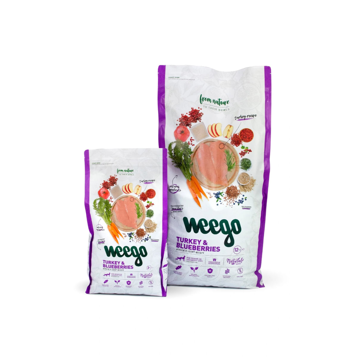 WEEGO Senior &amp; Light Recipe, XS-XL, Curcan și afine, hrană uscată câini senior, obezitate, 12kg