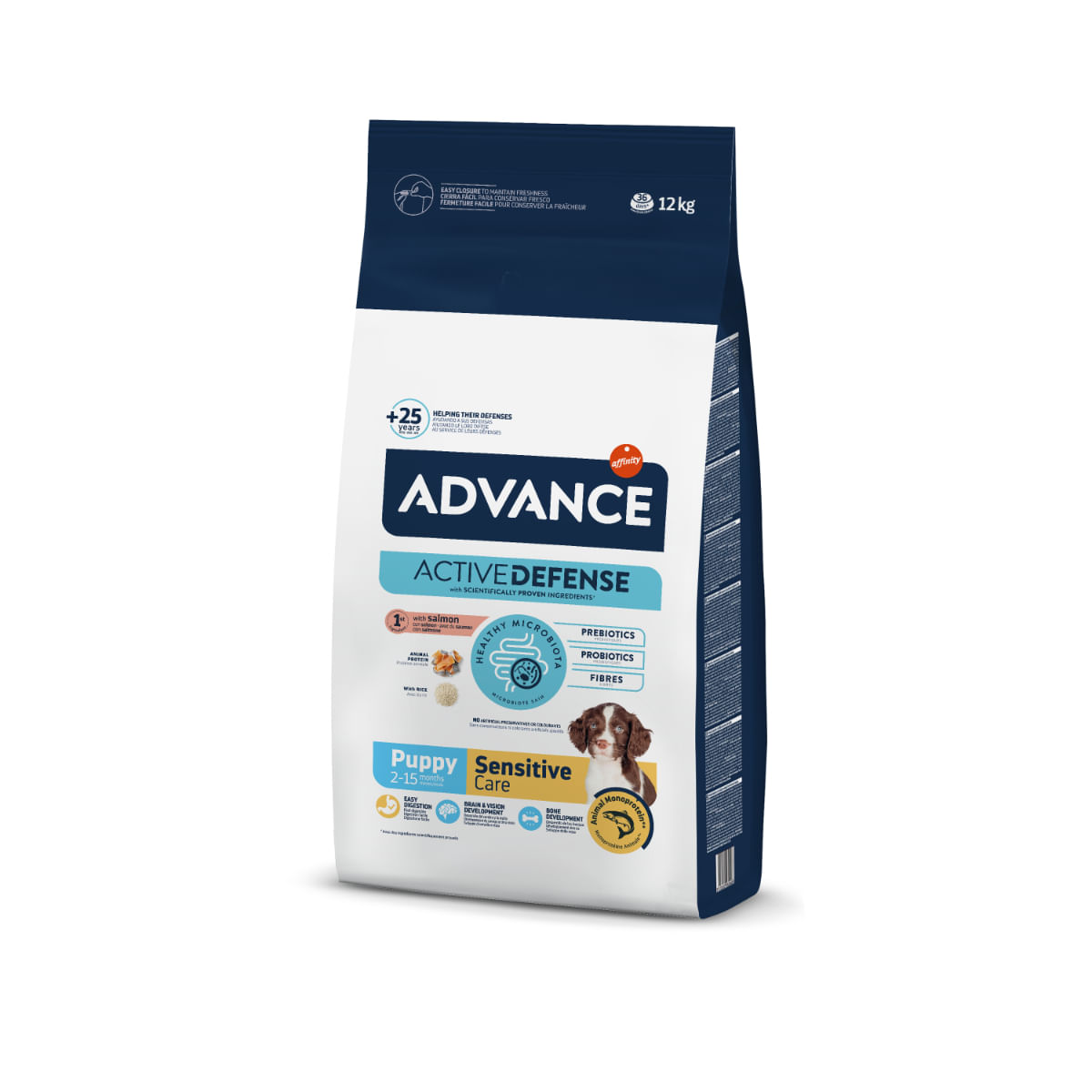 ADVANCE Puppy Sensitive Care, XS-XL, Somon, hrană uscată câini junior, sistem digestiv, 12kg