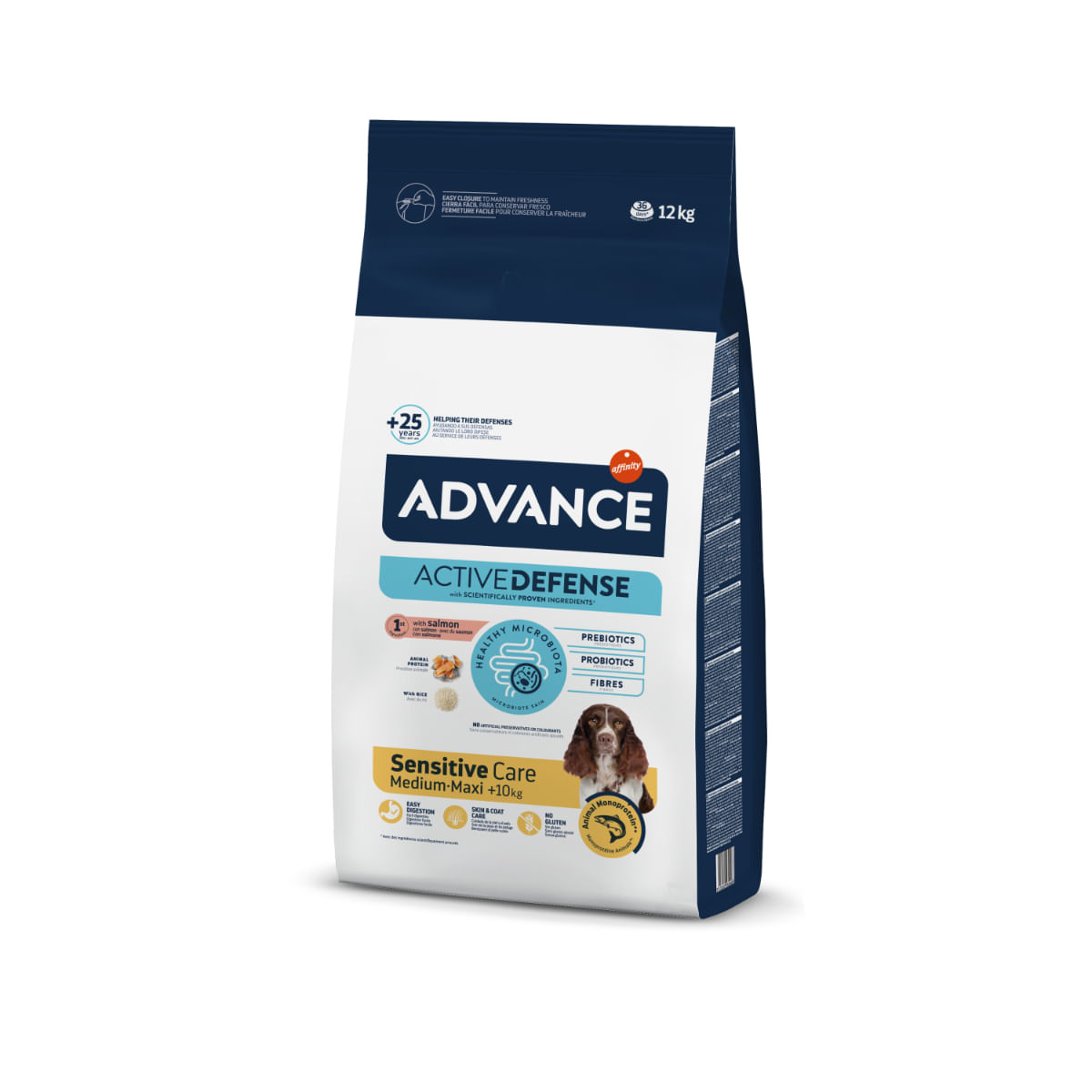 ADVANCE Sensitive Care Medium & Maxi, M-XL, Somon și Orez, hrană uscată câini, sistem digestiv, 12kg - 1 | YEO