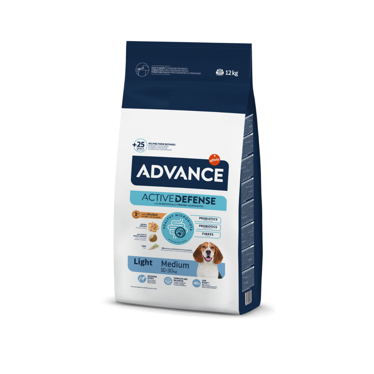 ADVANCE Light Medium, M, Pui, hrană uscată câini, obezitate, 12kg