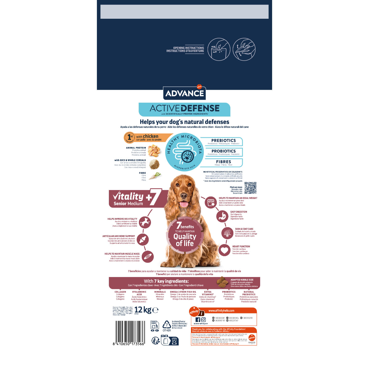 ADVANCE Vitality +7 Medium, M, Pui, hrană uscată câini senior, 12kg